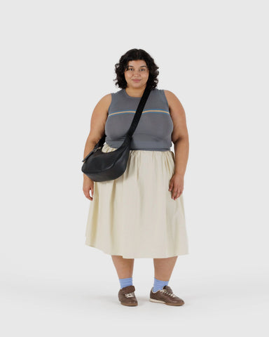 Medium Recycled Leather Crescent Bag - Black